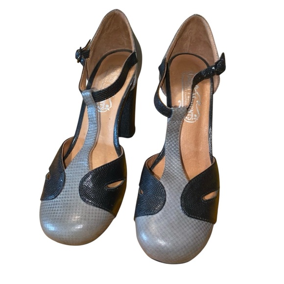 Jeffrey Campbell Great Moments T-Strap Platform Heels Black Gray 7 - Picture 1 of 8